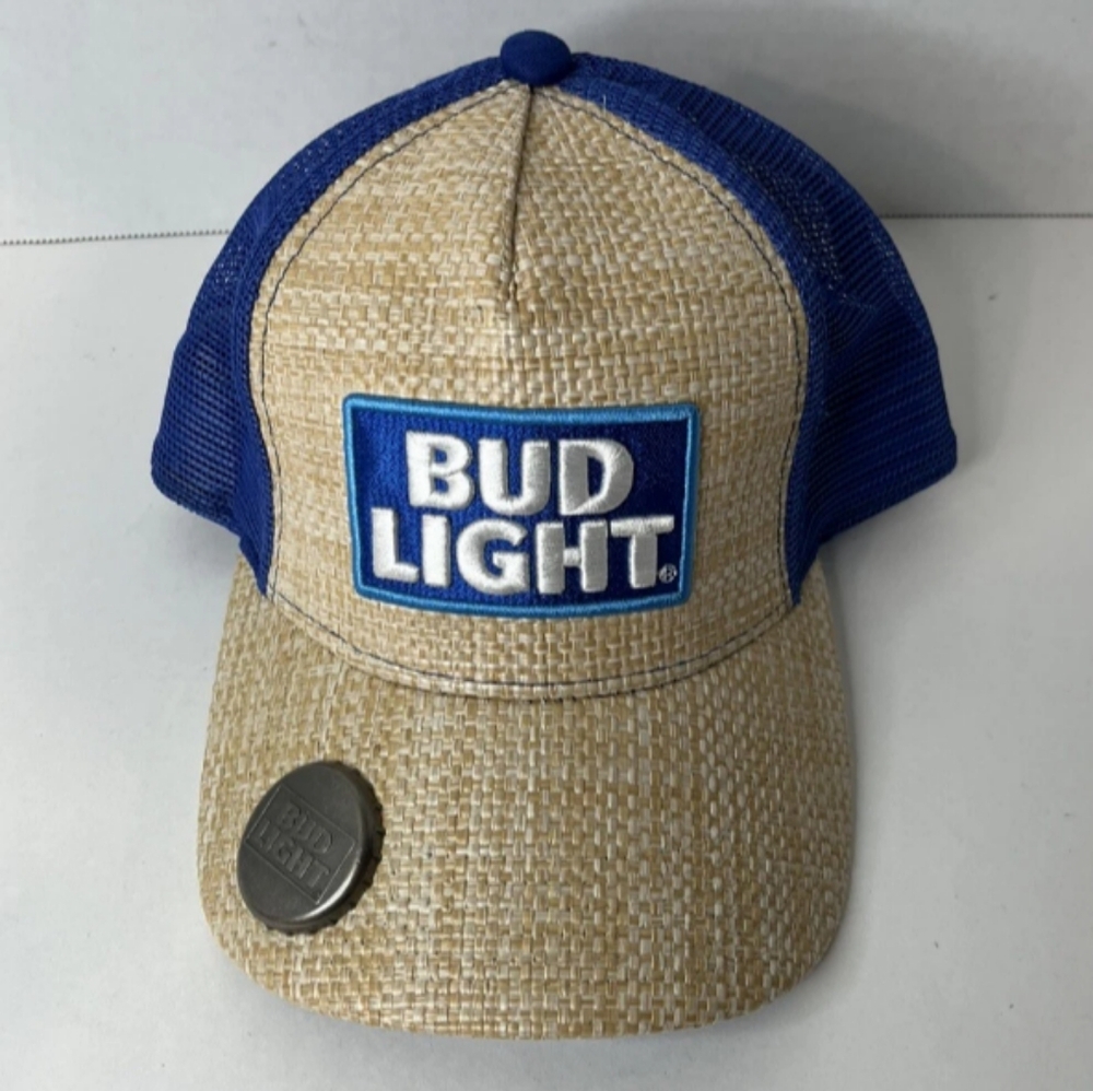 Bud Light Straw Baseball Cap with Bottle Opener on Bill